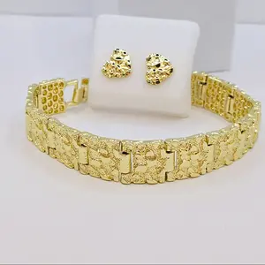Luxury set fashion  gold-plated ID BRACELET 7"inches  8"inches available WITH EARRINGS nugget style