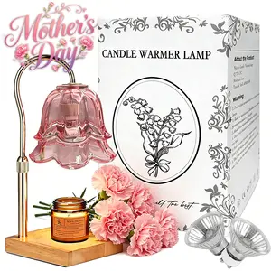 Mom's Favorite No Flame Home Fragrance Lamp, Gold Floral Candle Warmer with Timer & Height Adjustable Design