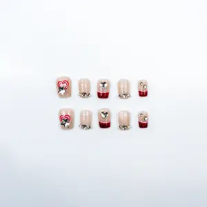 3H Luxury Handmade Press-on Nails - Ruby Bow Charm