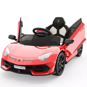 12V Licensed Lamborghini Electric Ride-On Car with Remote Control, 2 Speeds, Sound System, LED Headlights, Hydraulic Doors, Battery Powered Sports Vehicle in Red and Yellow Options