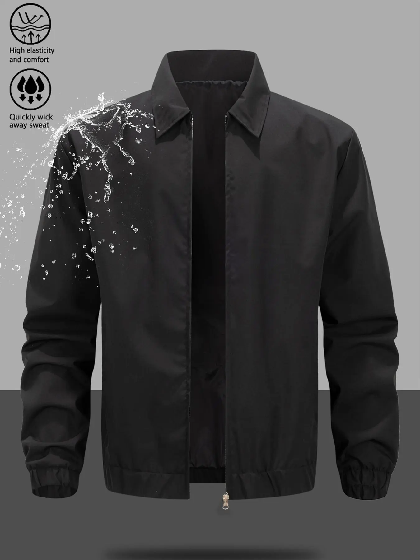 Men's Jacket with Lapel Design, Zipper Closure, Elastic Cuffs & Hem, Casual Style for Daily & Leisure Gatherings