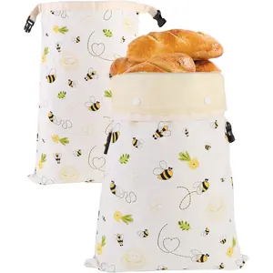 Removable Beeswax Bread Bags for Sourdough & Homemade Bread - Detachable Liner for Easy Cleaning & Drying 2 Pack XL Reusable Eco Cotton/Linen Bread Storage