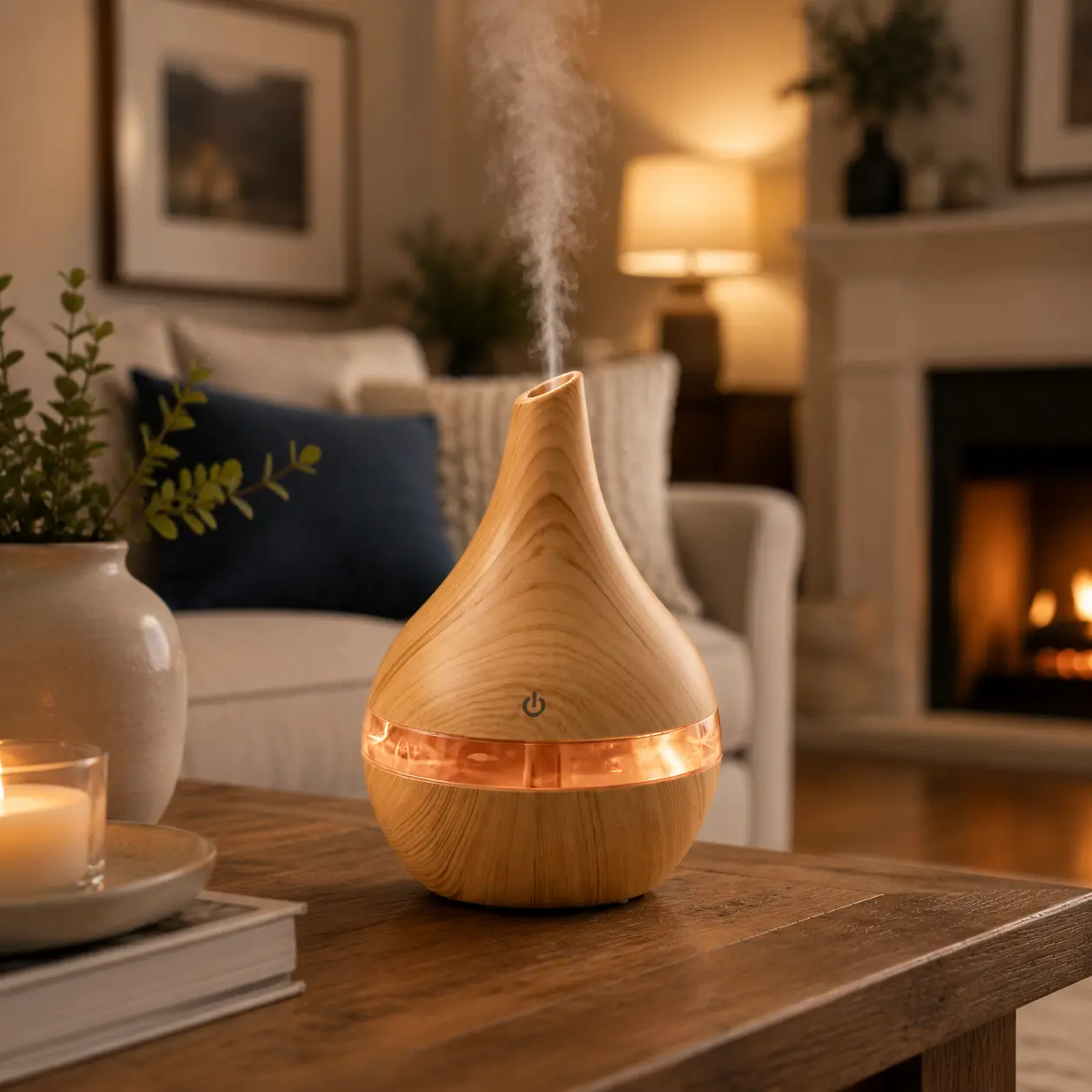 Wood Grain Essential Oil Diffuser, 300ml Ultrasonic Cool Mist Humidifier with 7 Color LED Lights, Quiet Aroma Diffuser for Bedroom, Home Office & Living Room, Perfect Christmas Gift