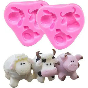 Cute Lovely Farm Animals Head Cow Sheep Pig Present Silicone Molds for DIY Cake Fondant Biscuit Cookies Soap Sugar Pudding Chocolate Hard Candies Dessert Candle Decor