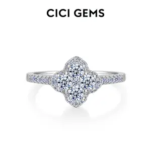 CICI GEMS 1.3CT Moissanite Ring Lucky Clover for Women D VVS1 18K Gold Plated Lab-Created Hypoallergenic  Promiserings Engagement Anniversary Gift Fine Jewelry R021