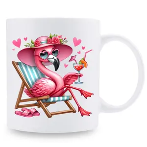 Pink Flamingo Ceramic Mug with Personalized Flamingo Pattern 11oz Coffee Tea Cold Drink Cup Ideal for Holiday Anniversary Gift for Family Friends Lovers Partner Daughters Sons Home Kitchen or Office
