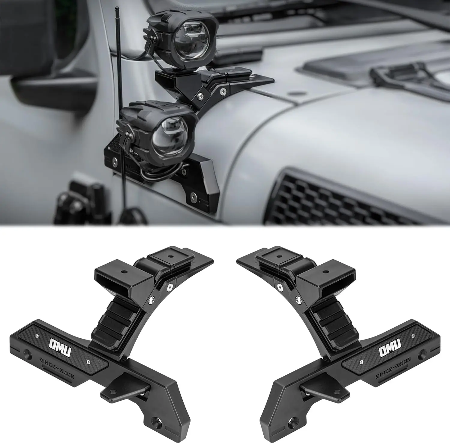 OMU A-Pillar Light Mounting Brackets for 2018-2024 Jeep Wrangler JL/JT Series, Hood Cowl Auxiliary Mounts Lights System (Excludes 4xe, 392 Models, Mojave)