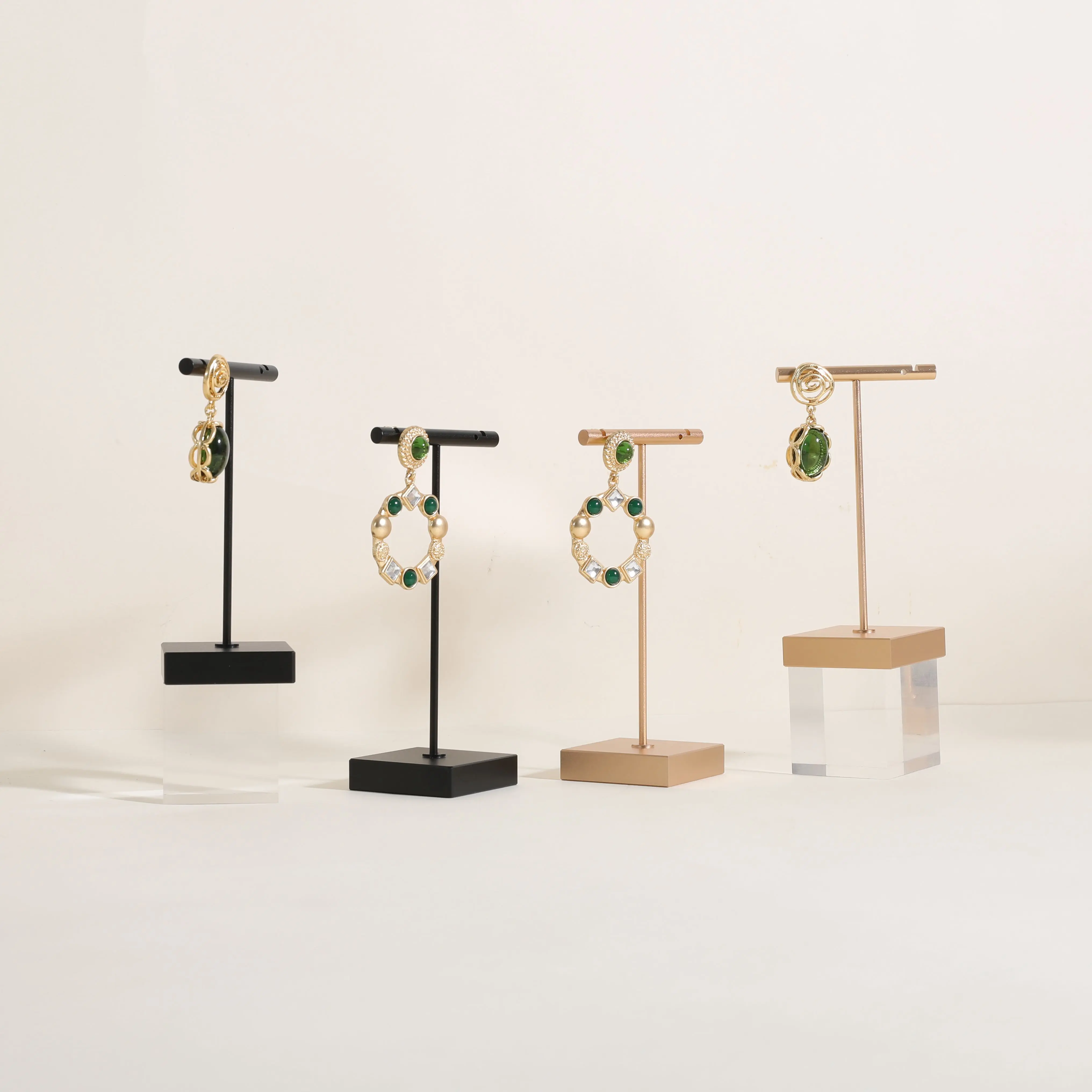 GemeShou earring display stand for selling, Metal earring T bar holder for show, Jewelry earring storage organizer, jewelry photography props with Square base