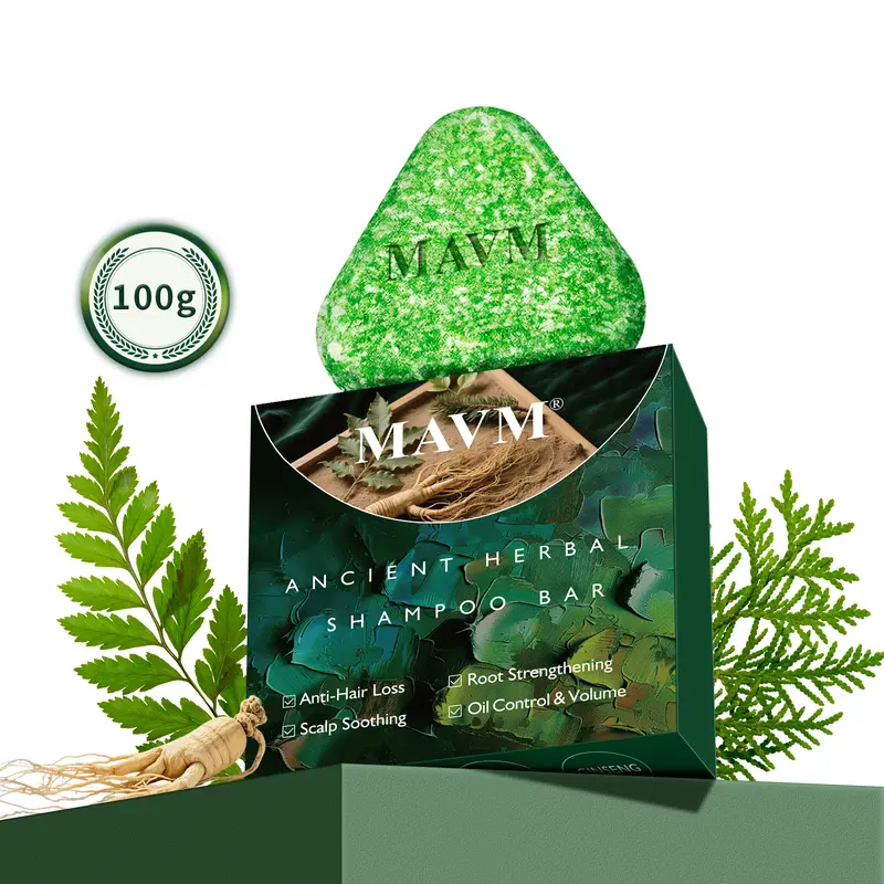 MAVM Natural Herbal Anti-Hair Loss Shampoo Bar - Gentle, Hydrating Daily Haircare Cleanser for Adults with Ginseng, Biota Leaf, Silky Protein Blend, Moisture Boost, Strengthens Roots, Reduces Fall, Promotes Wavy Hair Growth & Repair