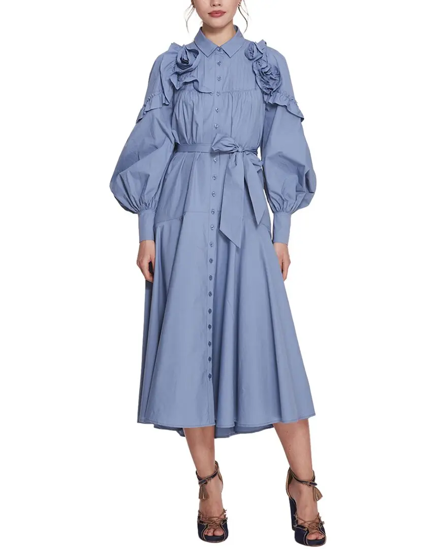 Marchesa Notte Rosette Ruffle Midi Dress