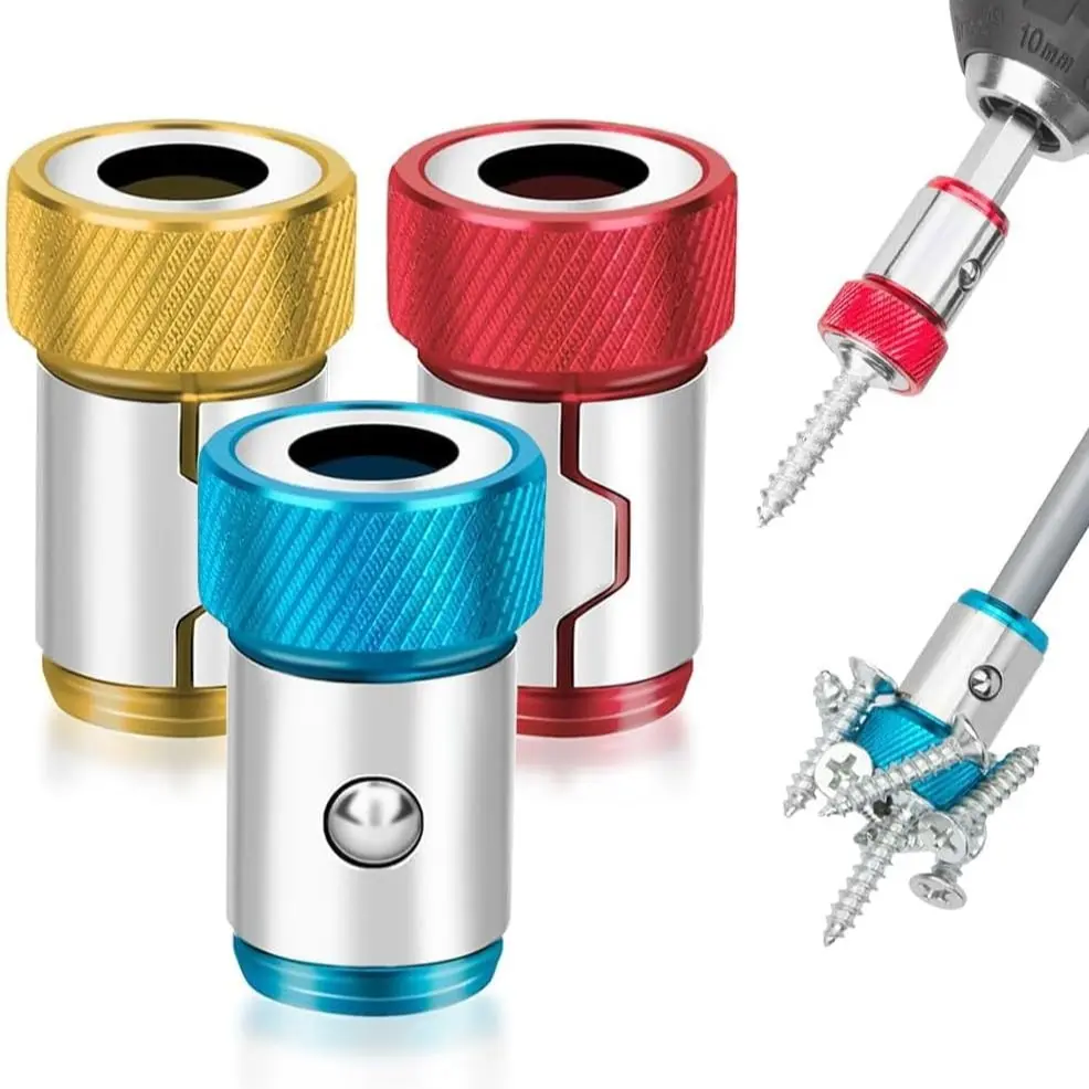 3PCS Upgraded Screwdriver Head Magnetic Ring, 1/4 Inch/6.35mm Universal Screw Magnetizer Ring for Hex Screwdriver & Power Bits, Metal Magnetic Screw Holder Tool for Fastening & Repair, Magnetic Screwdriver Tools, Screwdriver Components