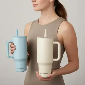 40oz Leakproof Insulated Tumbler with Handle & Straw & Lid, 1 Count Double Wall Vacuum Reusable Stainless Steel Insulated Water Bottle, Travel Mug Cup, Drinkware