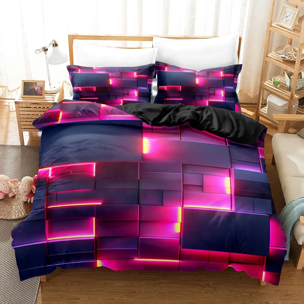 3-Piece Bedding Set with Colorful Luminous Polygonal Mesh Pattern, King Queen Twin Size, Includes Pillowcases, Decorative Bedding Set, Bed Sets, Bedroom Decor