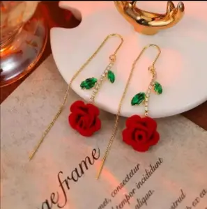 Necklace Chain 2026 New Retro Red Velvet Rose Earrings Valentine's Day Gift Women's Vintage Jewelry Full Match Design Trendy Fashion Forward Stud Earrings unique trendy design Bride's earrings casual all-season accessory