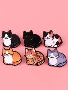 6pcs/set Cute Pet Cat Enamel Brooches, Zinc Alloy Badges, Durable Metal Pins, Elegant Women's Clothing Accessories, Perfect Gift for Pet Lovers