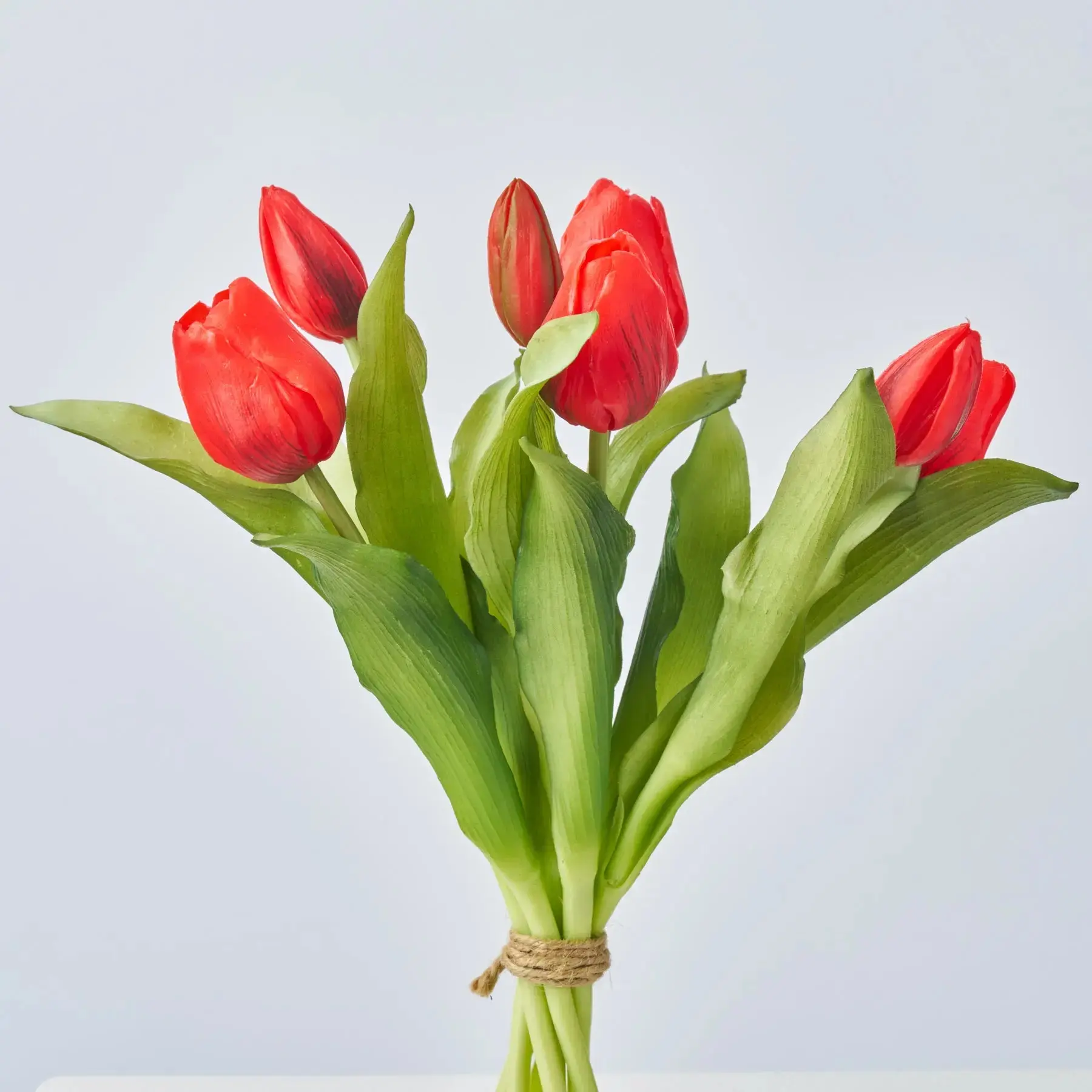 Real Touch Red Artificial Tulip Flower Bouquet - 7-Stem, 12in Lifelike Artificial Floral Decor
