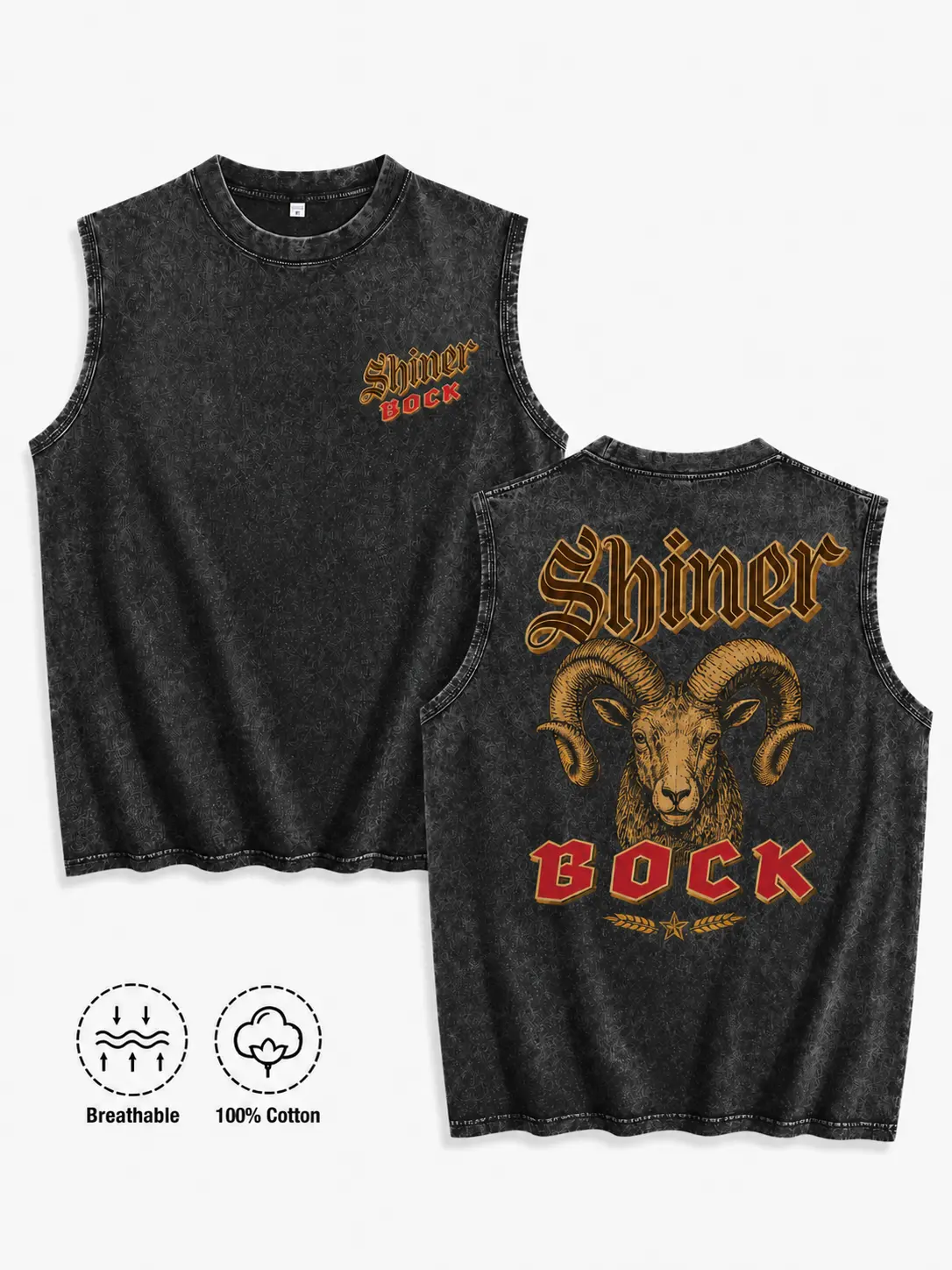 Men’s Vintage Ram Head Tank Top, Washed Oversized Sleeveless Muscle Tee, Western Biker Graphic Summer Shirt