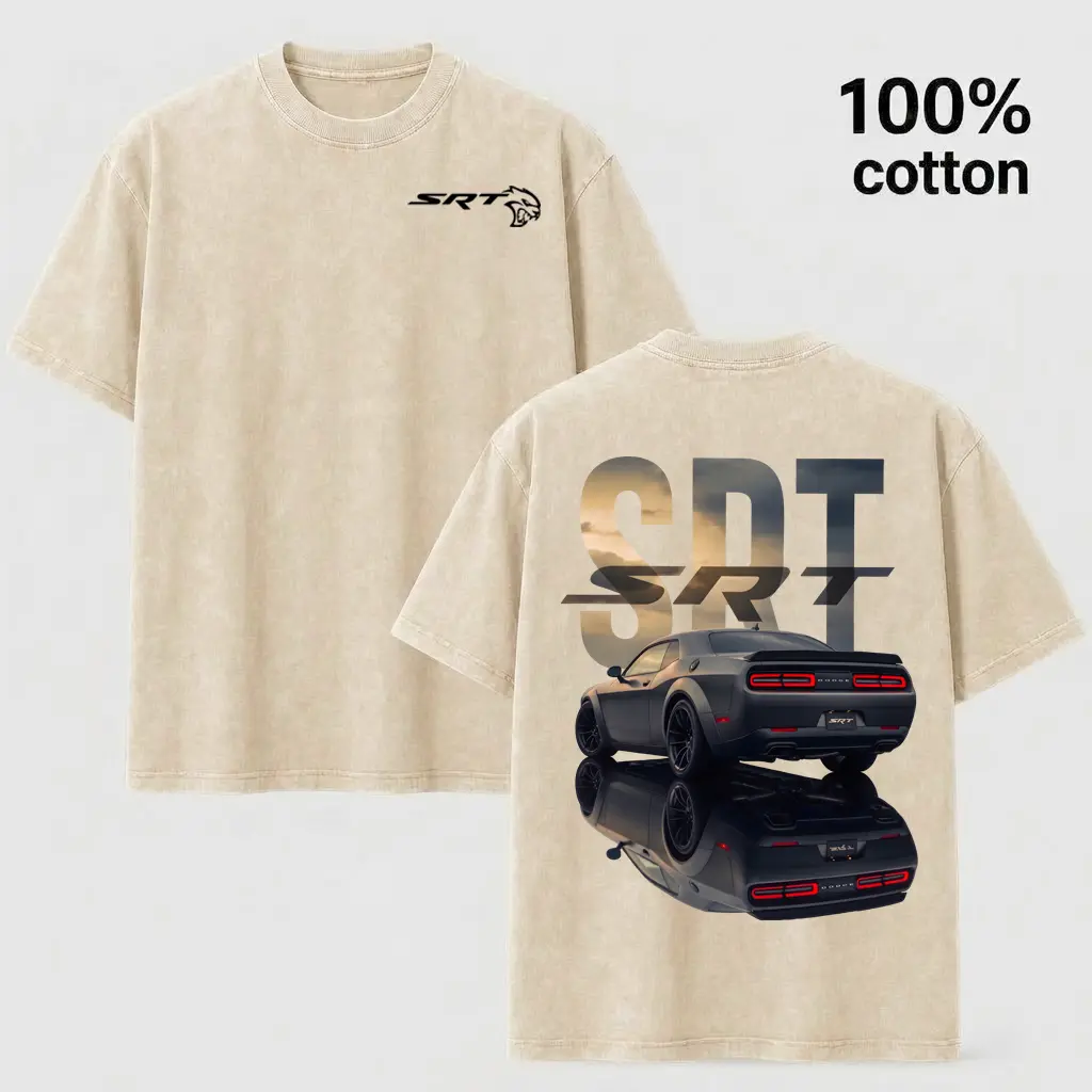 Vintage Wash 100% Cotton Dodge Challenger SRT Hellcat Graphic T-Shirt
