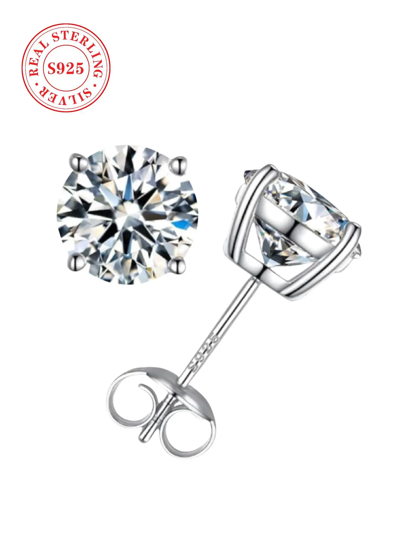 S925 Sterling Silver Round Cut Moissanite Earrings, 2024 New Style Fashion Moissanite Earring for Party, Daily Decor, Exquisite Moissanite Dainty Earr