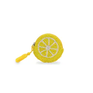 Lemon Slice Beaded Round Pouch
