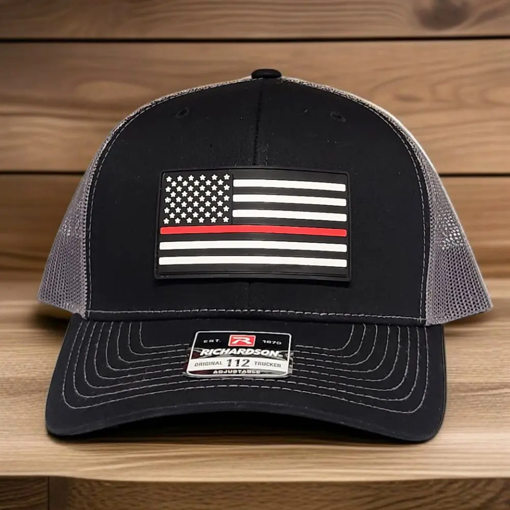 Thin Red Line Hat, American Flag Trucker Hat, Firefighters Hat, Fireman Gift, Firemen, PVC Patch
