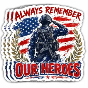 Always Remember Our Heroes Patriotic 4th of July Waterproof Vinyl Sticker Military Honor Decal for Tumbler Laptop Water Bottle 0A9