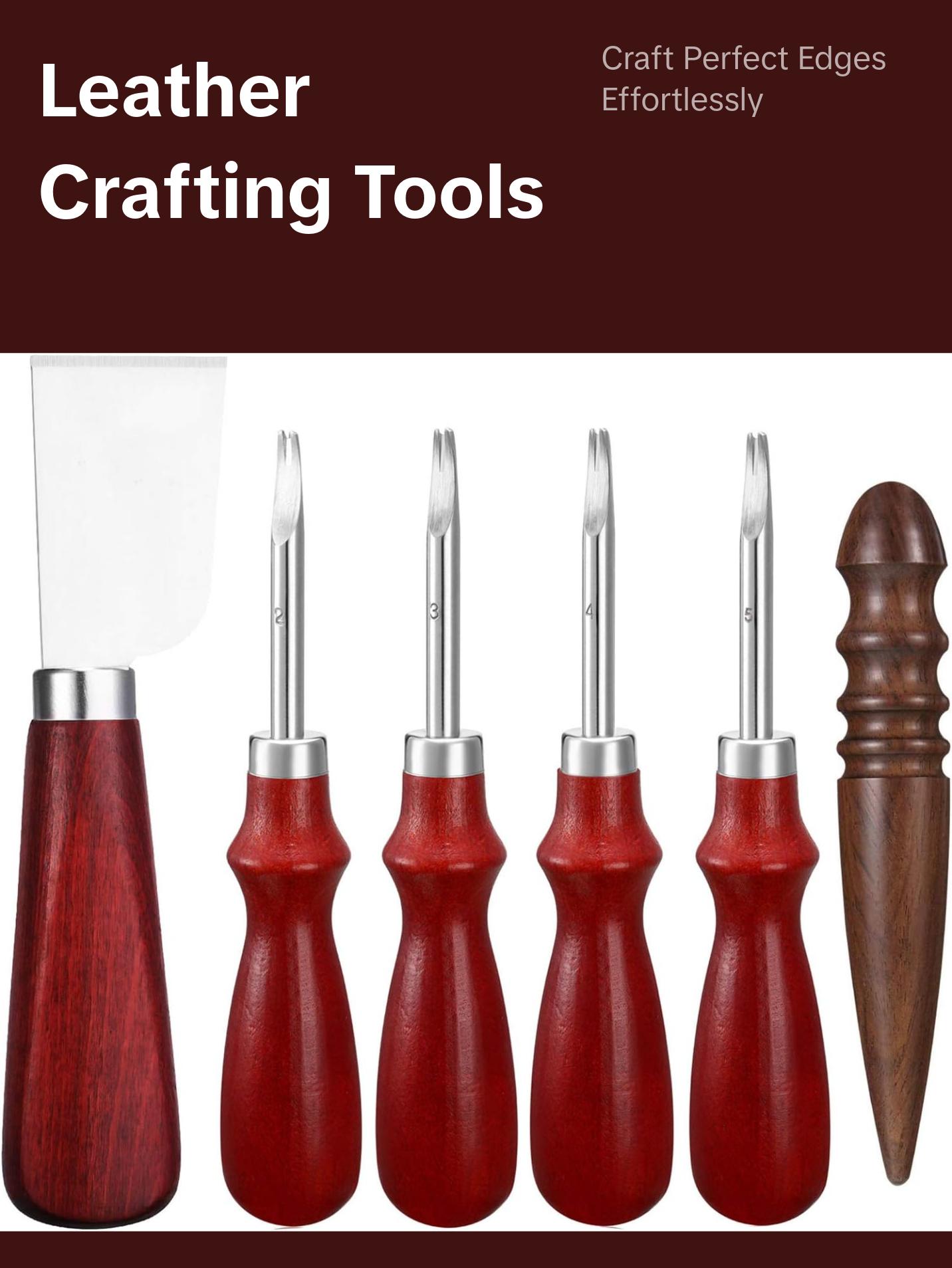 6 Pcs Leather Knife Set, Including 4 Leather Edge Bevelers, Leather Cutting Knife Skiving Knife, Sandalwood Edge Leather Burnisher Tool for DIY Leather Craft,1.5 mm 1.2 mm 1.0 mm 0.8 mm