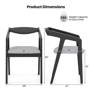 COSTWAY - Wooden Dining Chair Set of 2 with Rubber Wood Frame, Armrests and Padded Cushion-black