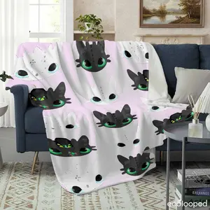 Toothless & Light Fury Flannel Blanket, Night Light Dragon Print, UltraSoft Cozy Plush Microfiber, Lightweight Warm Bed Blanket, Perfect for Home Sofa Bed Couch Travel Camping Gift, Valentine's Day Present and Birthday Celebration