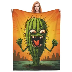 Funny Cartoon Cactus Blanket Soft Flannel Blanket for Sofa Bed Warm Lightweight for Boys Girls Adults 50 Inch X 40 Inch
