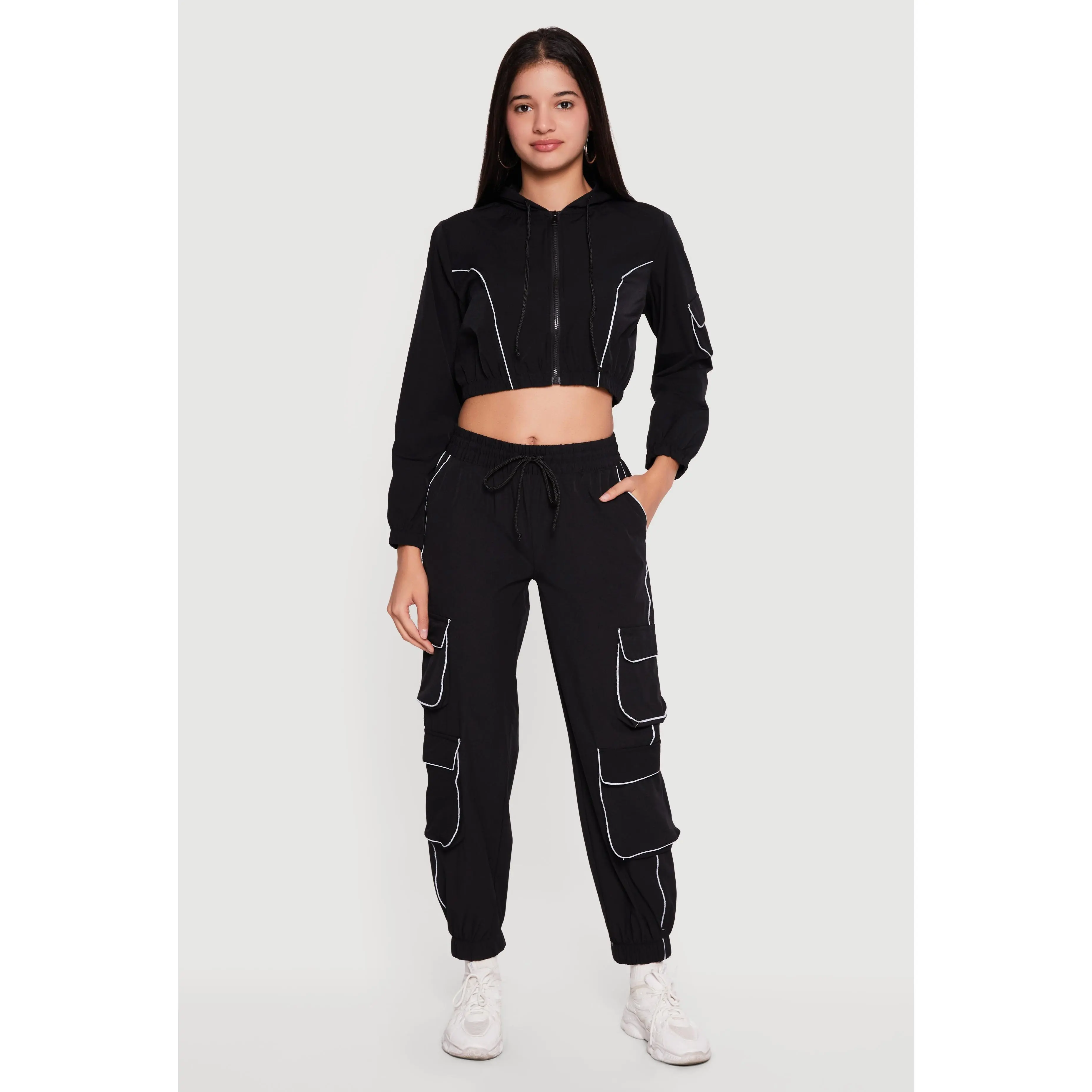 Nylon Drawstring Waist Utility Joggers