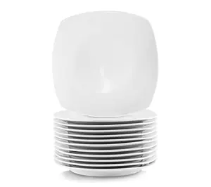 Elama 12 Piece Square Porcelain Large Dinner Plates in White