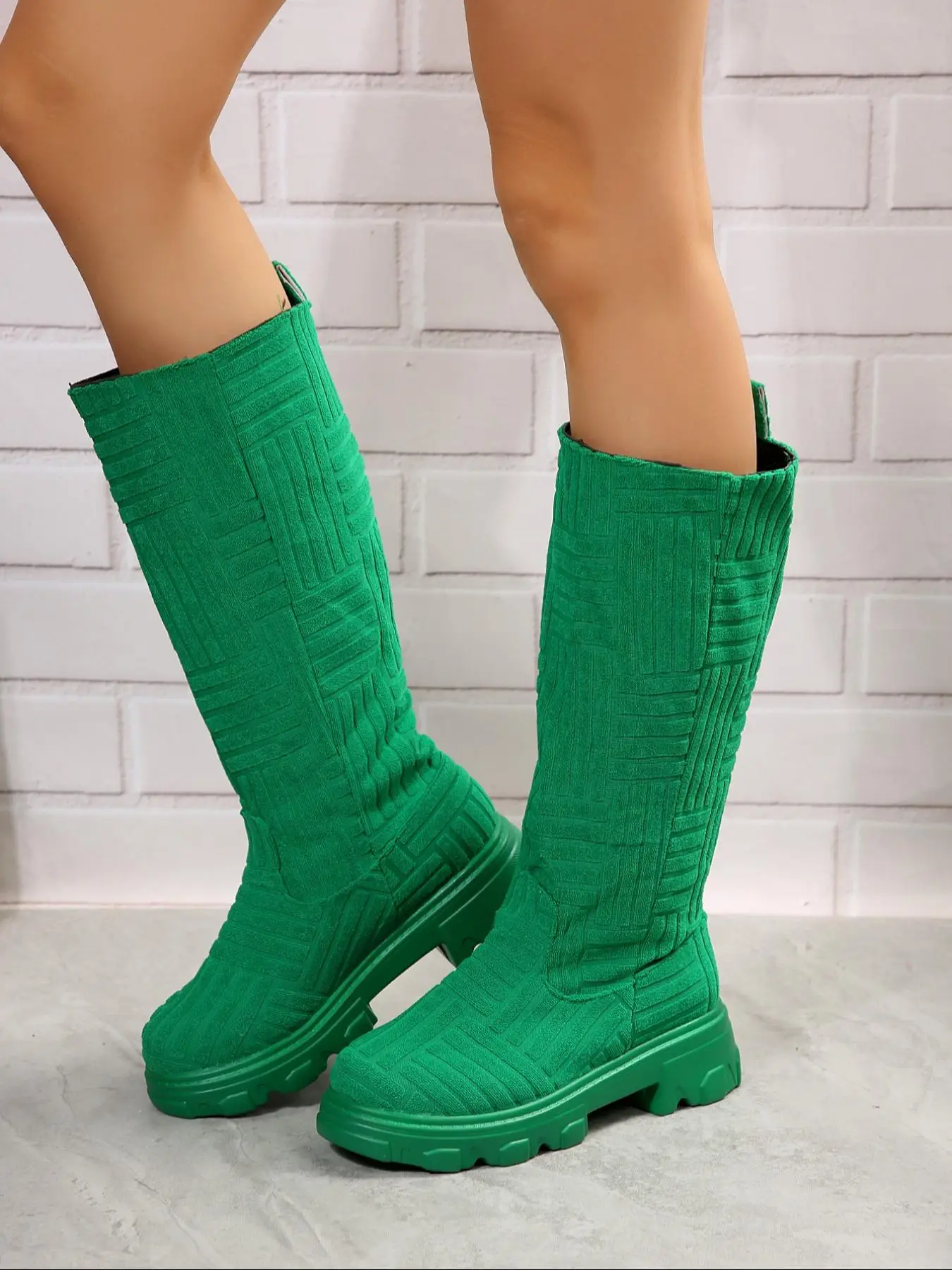 Women's Solid Color Stretchy Boots, 2024 New Style Fashionable Round Toe Boot Shoes for Fall & Winter, Female All-match Trendy Winter Boots for Daily