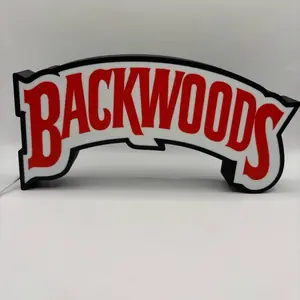 Backwoods Light up LED Sign - Red and White Text Design with Black Border