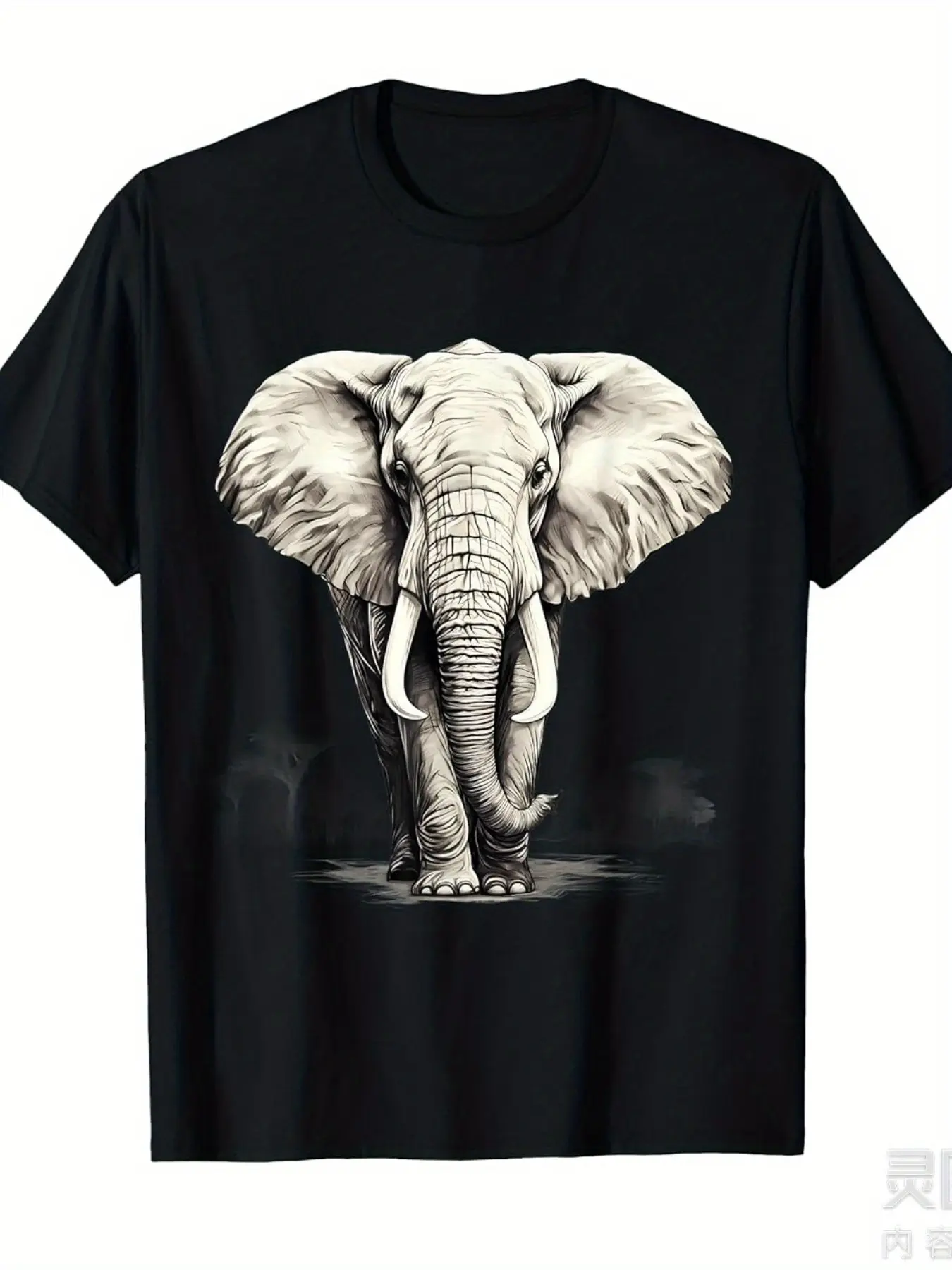Elephant Drawing Artwork Safari Animal Print Wildlife Motif T-ShirtSame Style for Men and Women  Summer Short-sleeved Printed T-shirt Pure Cotton 220G