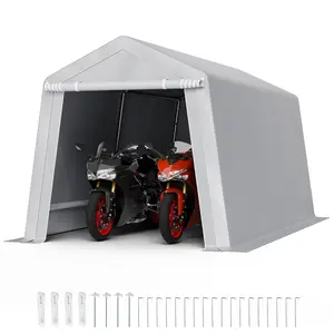 VEVOR 1Outdoor Storage Shed, 8 x 14 ft Portable Storage Tent with Roll-up Door, Waterproof Canopy Shed Shelter, Heavy Duty Frame, Patio Garage Carport for Motorcycle, Lawn Mower, Bike, Grey