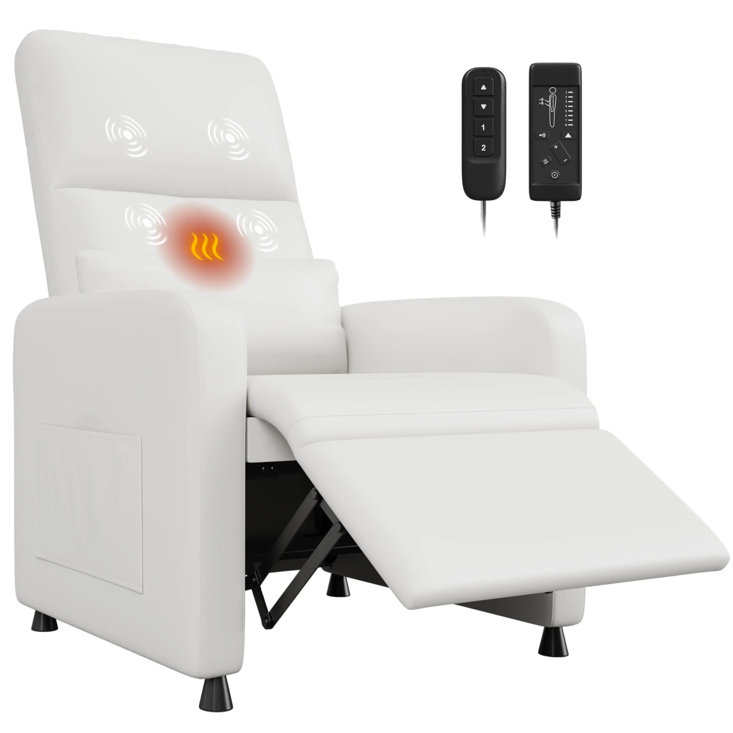 Garvee Power Recliner Chair with Massage and Heat, Adjustable Electric Recliner, Ergonomic Overstuffed PU Leather Single Sofa with Tall Back, 2 Side Pockets, USB Port, Home Theater Seating