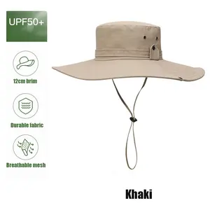 Wide Brim Sun Hats Waterproof Sun Hats for Men Women Bucket Hat Protection Summer Safari Boonie Hats Breathable for Fishing, Hiking, Camping (Wide Brim-Khaki)