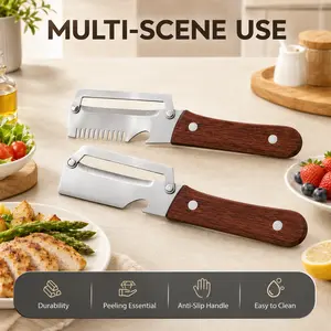 3-in-1 Fruit & Vegetable Peeler with Bottle Opener, Ultra-Sharp Stainless Steel Blade Non-Slip Wood Handle, Time-Saving Kitchen Tool for Salad Prep & Party Drinks