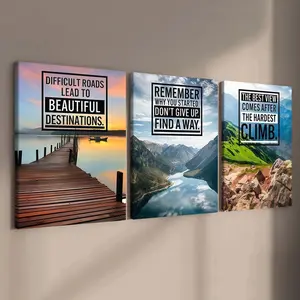 3-Piece Wooden Frame Canvas Set, Inspirational Quotes Wall Art, Modern Home Decor, Waterproof, Suitable for Living Room, Bedroom, Office