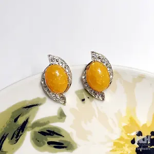 Orange Bead with Clear Rhinestone Stud Earring for Female Fashion Accessory
