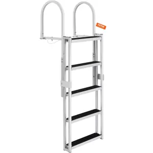 【DealsForYouDays】VEVOR Dock Ladder,  , Retractable 5 Steps, 350 lbs Load Capacity, Aluminum Alloy Pontoon Boat Ladder with 66.9''-78.9'' Adjustable Height, 4'' Wide Step & Rubber Mat, for Ship/Lake/Pool/Marine Boarding