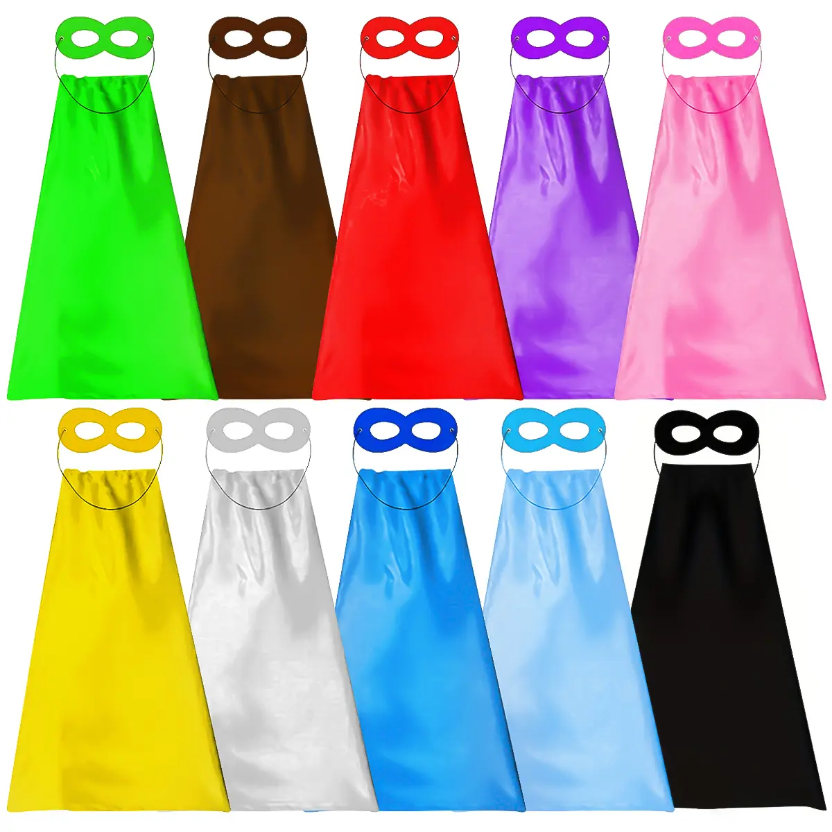 10Pcs Bulk Unisex Kids' Polyester DIY Loose-Fit Fabric Capes and Superhero Masks - Costume Play Supplies for Birthday Party, Festive Occasions
