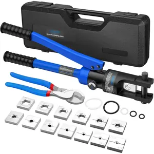 12 US TON Hydraulic Crimping Tool With Cable Cutters 10" And 13 PCS dies 1/8", 8 AWG - 4/0 AWG, 250 MCM - 600 MCM For hydraulic For Battery crimper