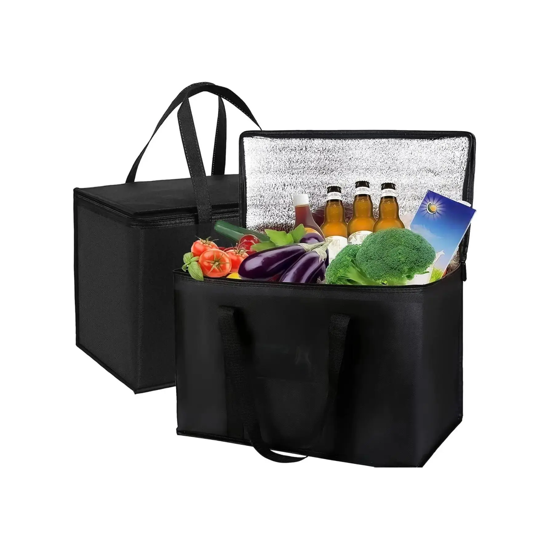Collapsible Soft Sided Cooler Bag with Upright Stand, Insulated & Leak-Proof, Extra-Large Durable Fabric Tote for Grocery Hauls & Tall Item Fit, Insulated Portable Cooler, Outdoor Carry, Tailgate Party