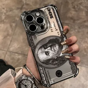 Classic Creative Illustration Dollar Bill Phone Case for iPhone 17, 16, 15, 14, 13, 12, 11 Pro Max, X, XR, XS MAX, 8, 7 Plus - Electroplated Anti-Drop Transparent Soft Back Cover