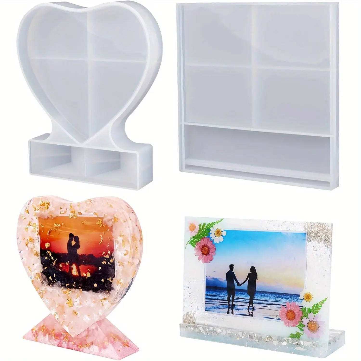 Silicone Molds for Epoxy, Including Large Rectangular And Heart-Shaped Frames, Perfect for Home Table Decoration