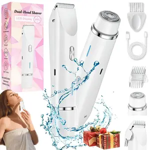 2 in 1 Ladies Electric Shaver Hair Trimmer, IPX7 Waterproof Shower Usable, USB Type-C Charging Ceramic Blades, Portable Full Body Bikini Hair Removal Device For Women Daily Use