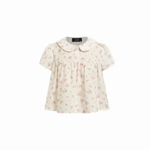 Cider Floral Peter Pan Collar Short Sleeve Blouse