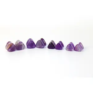 Natural Crystal Ear Gauges Earring, Double Flare Amethyst Triangle Stone Plugs, Purple Pair, 5mm-12mm Jewelry Accessory